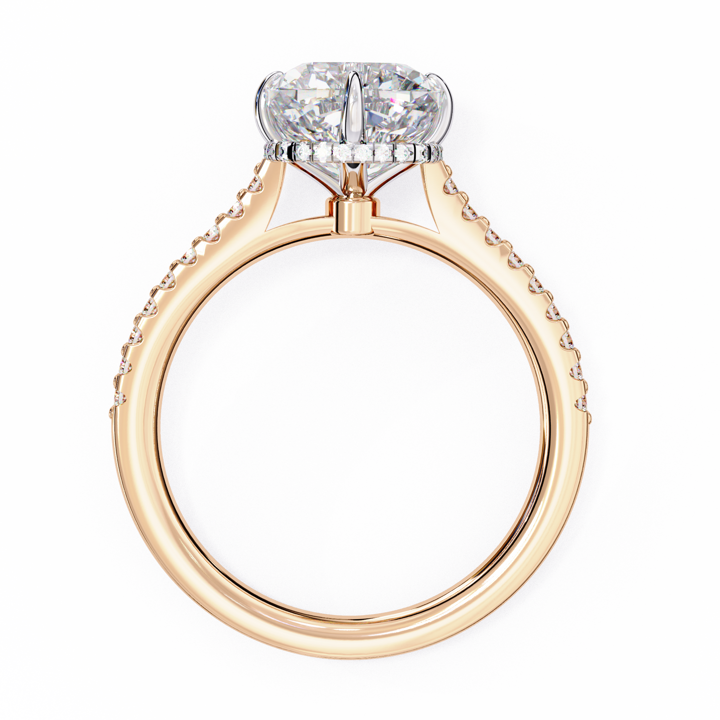 rose gold / moissanite, rose gold / lab grown