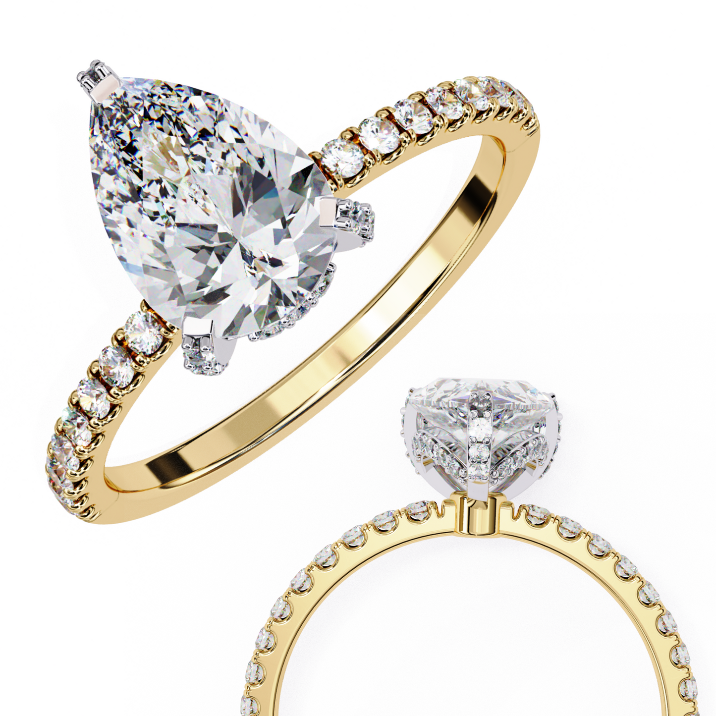 yellow gold / moissanite, yellow gold / lab grown