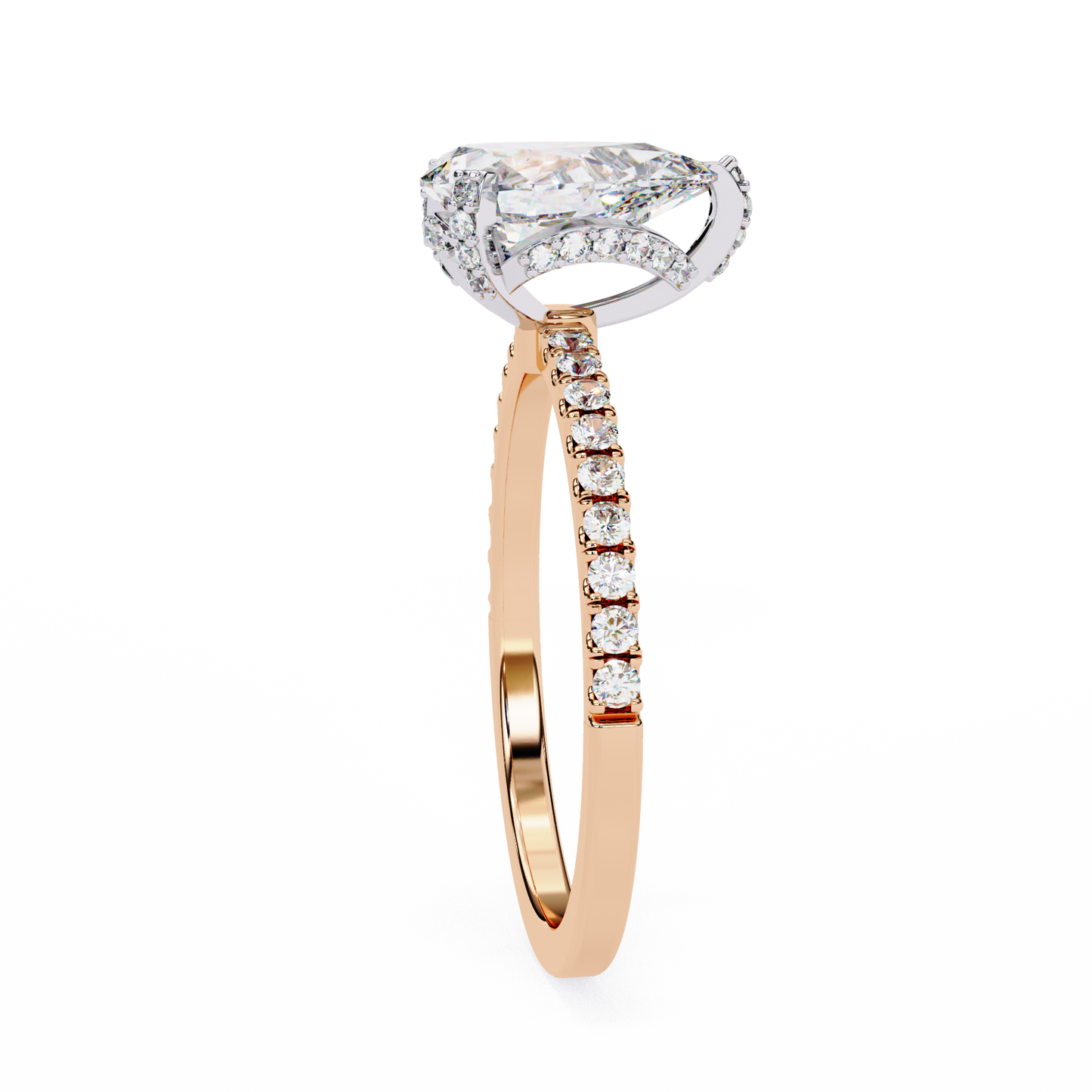 rose gold / moissanite, rose gold / lab grown