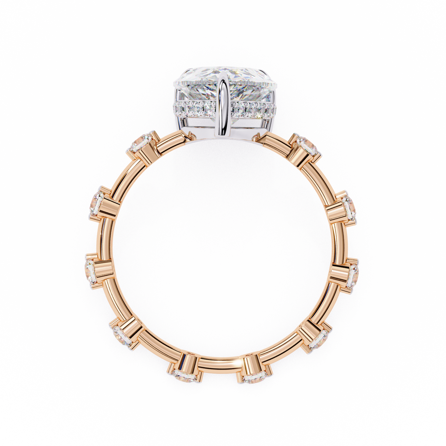 rose gold / moissanite, rose gold / lab grown