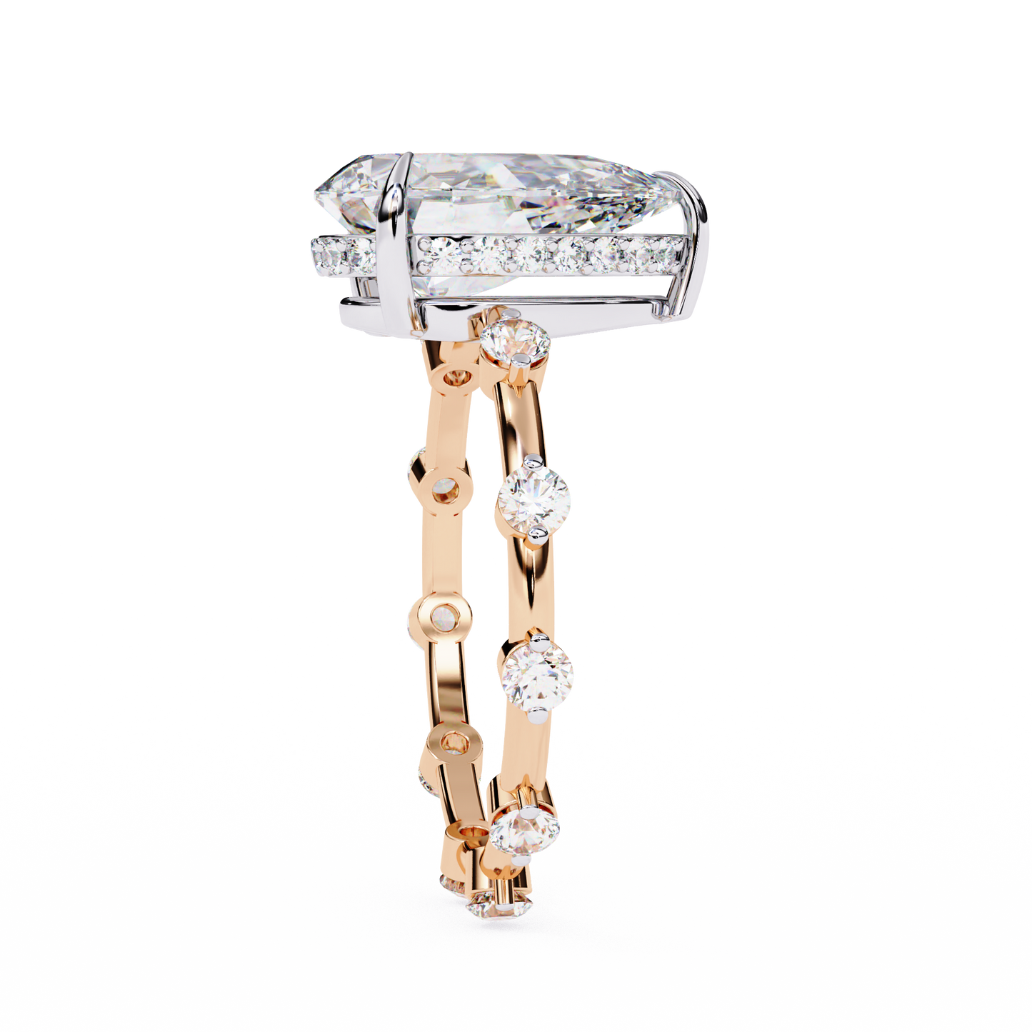 rose gold / moissanite, rose gold / lab grown