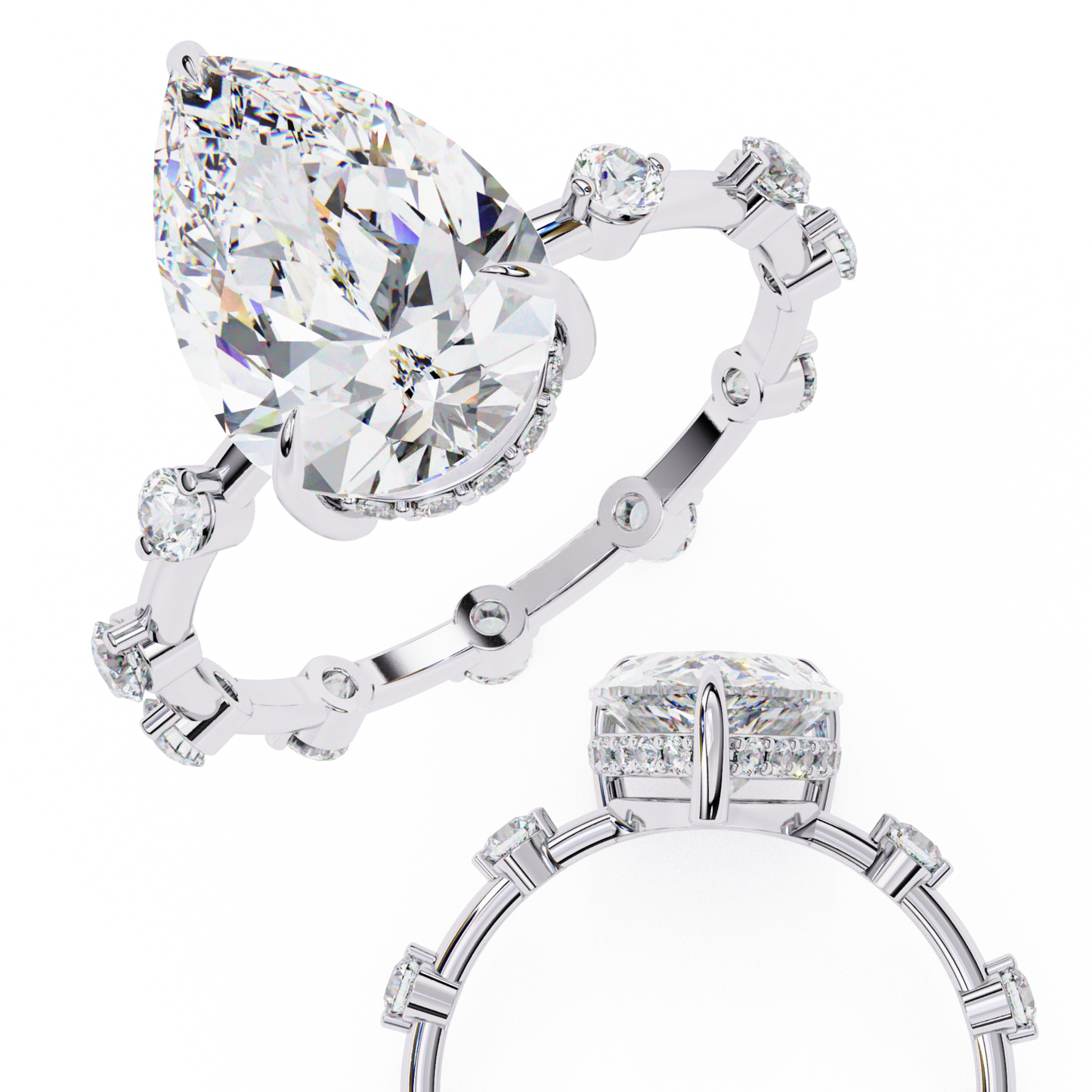 white gold / moissanite, white gold / lab grown, 925 silver / moissanite, 925 silver / lab grown