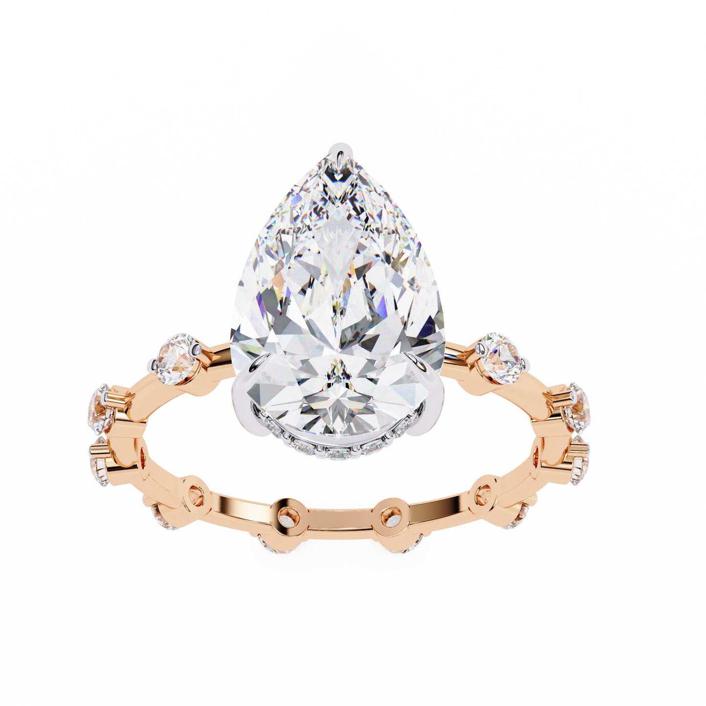 rose gold / moissanite, rose gold / lab grown
