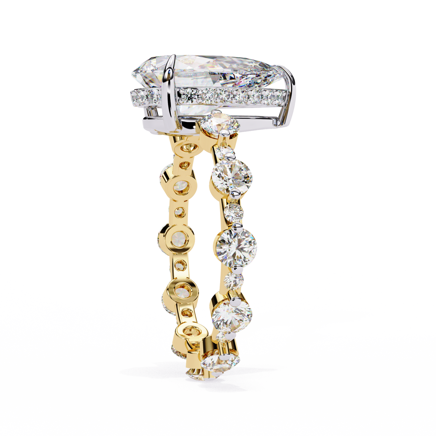 yellow gold / moissanite, yellow gold / lab grown