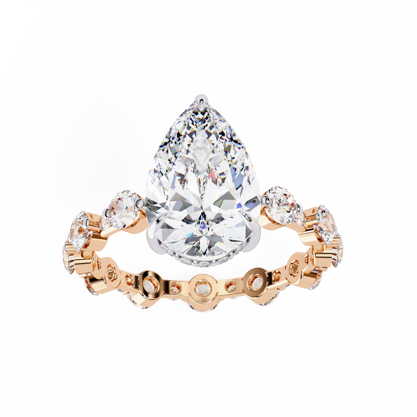 rose gold / moissanite, rose gold / lab grown