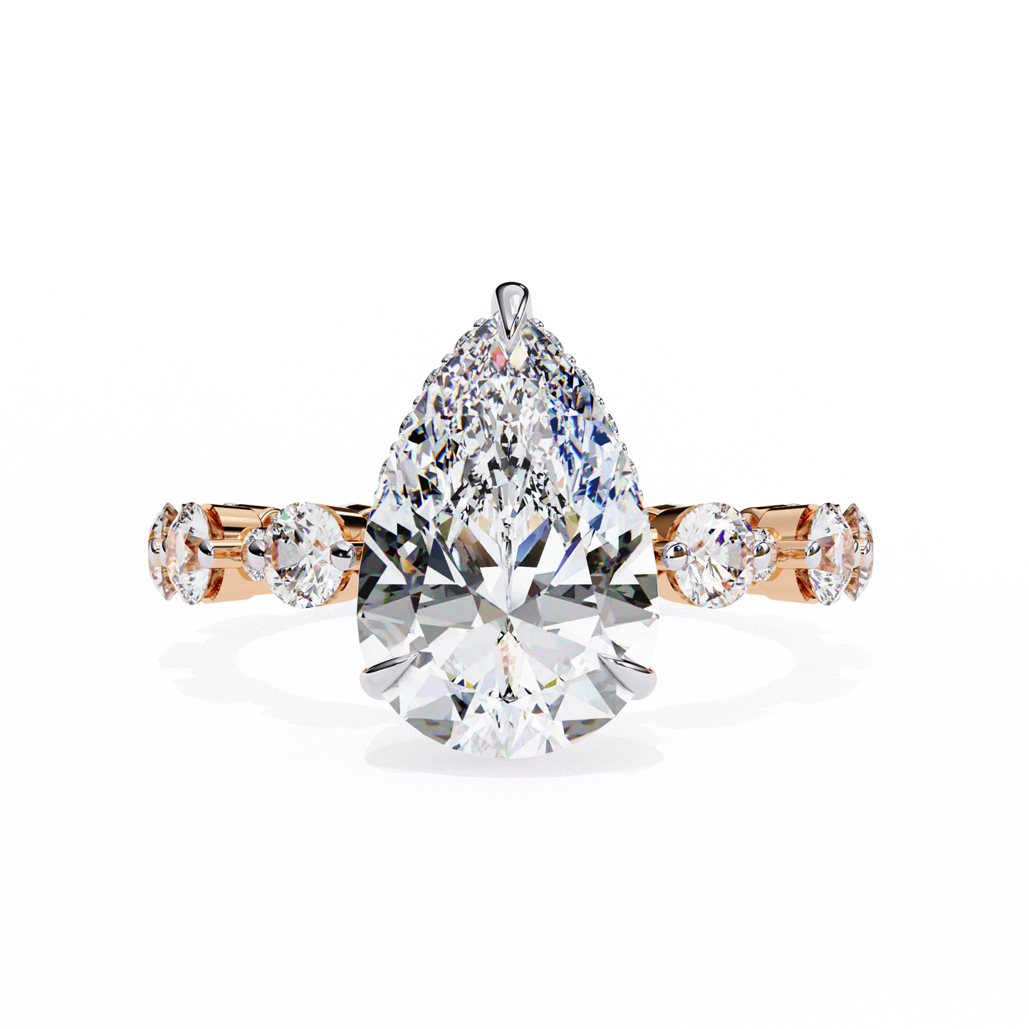 rose gold / moissanite, rose gold / lab grown