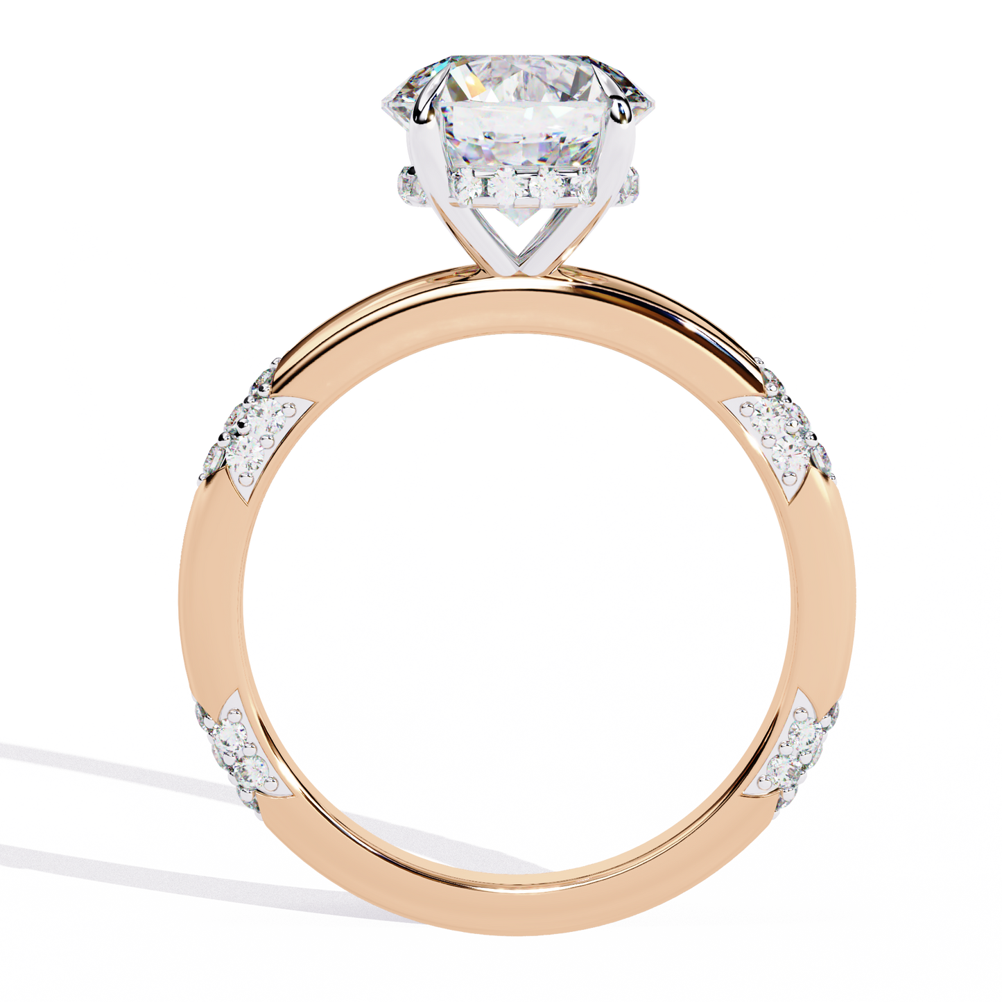 rose gold / moissanite, rose gold / lab grown