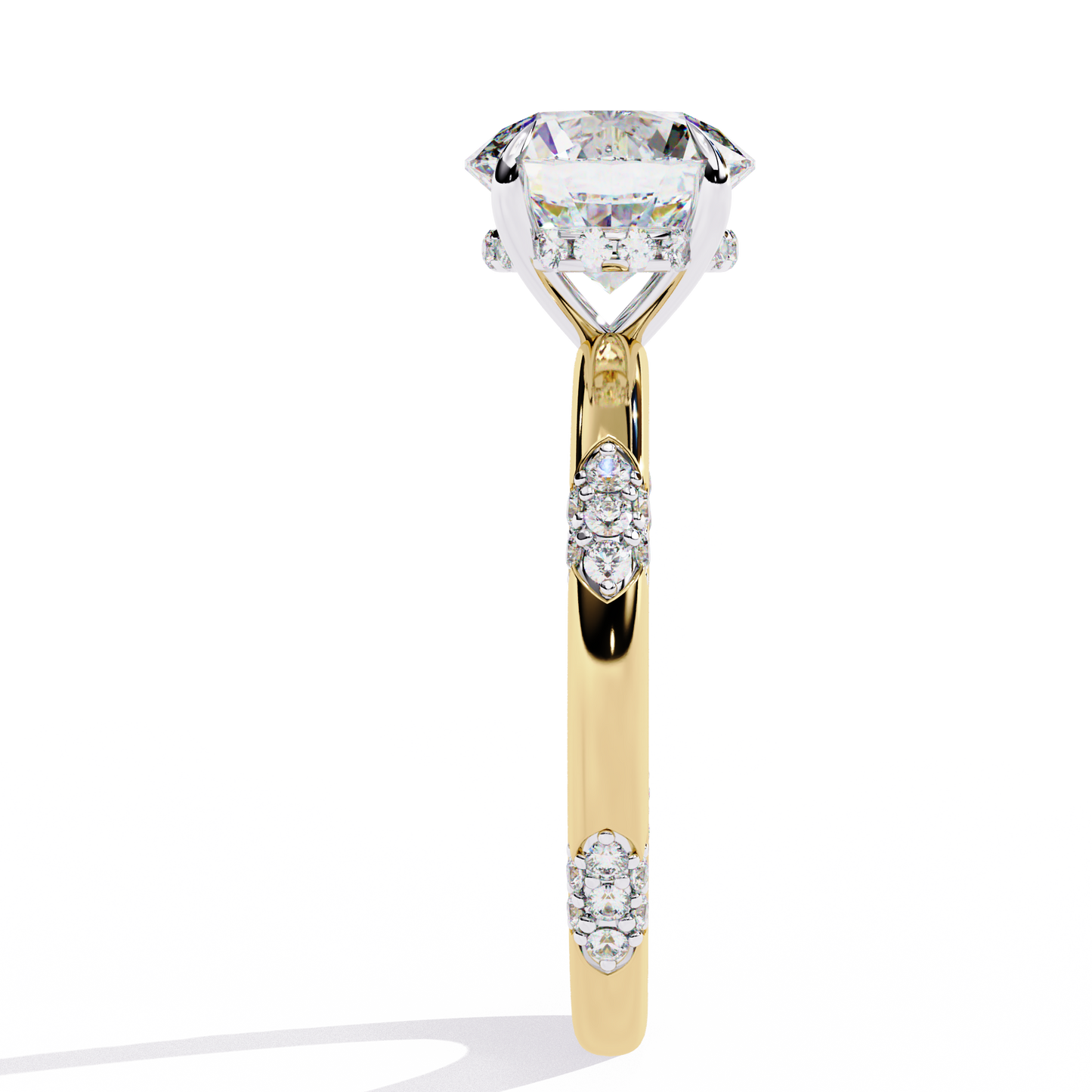 yellow gold / moissanite, yellow gold / lab grown