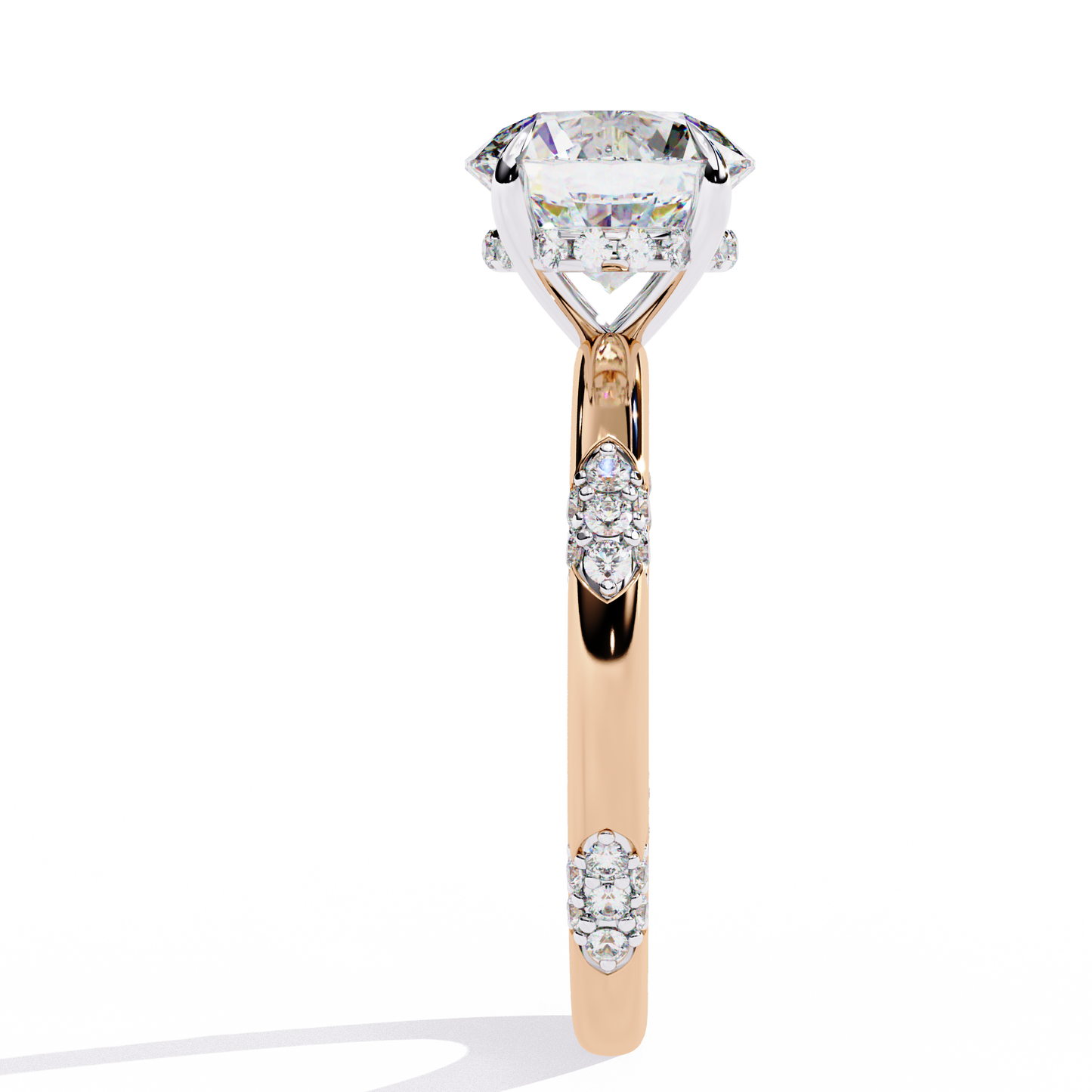 rose gold / moissanite, rose gold / lab grown