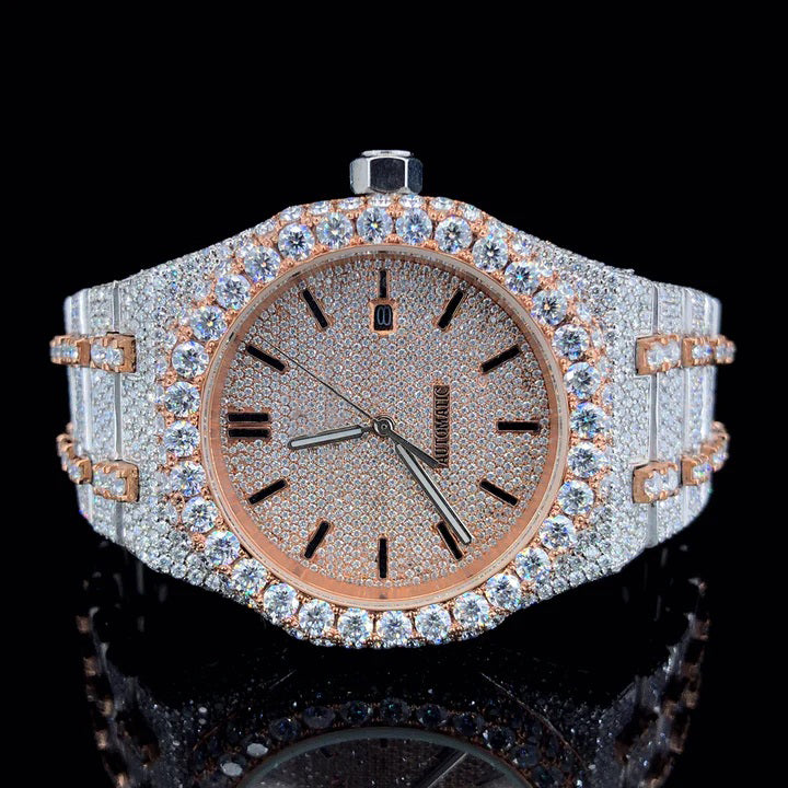 Rose White Quartz Movement Moissanite Diamond Watch