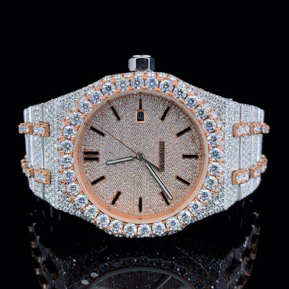 Rose White Quartz Movement Moissanite Diamond Watch