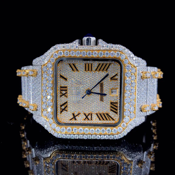 Gold & Silver Full Ice-Out Moissanite Diamond Watch