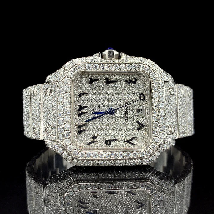 Silver with Arabic Dial Fully Ice-Out Diamond Watch