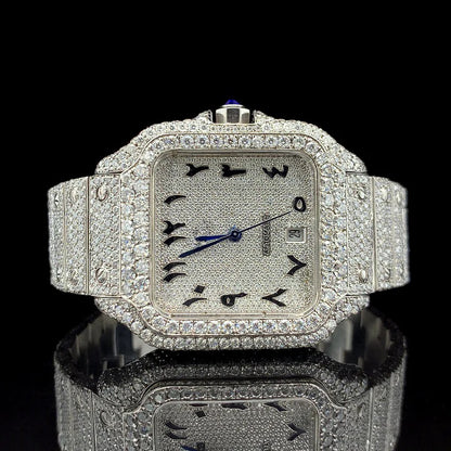 Silver with Arabic Dial Fully Ice-Out Diamond Watch