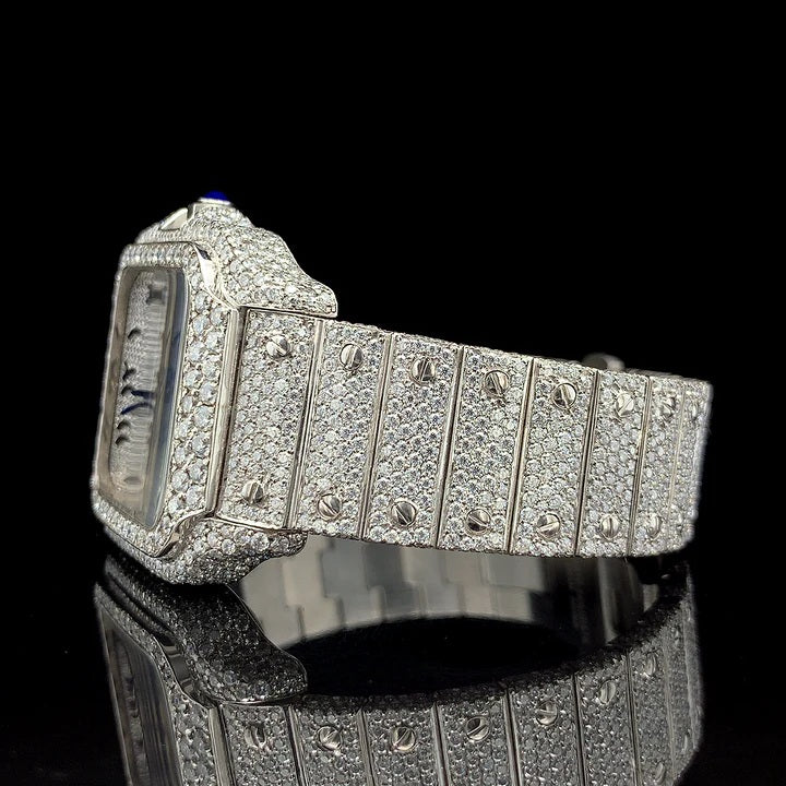Silver with Arabic Dial Fully Ice-Out Diamond Watch