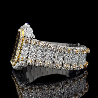 Gold Roman Dial Fully Ice Out Moissanite Diamond Watch