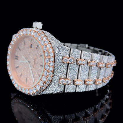 Rose White Quartz Movement Moissanite Diamond Watch
