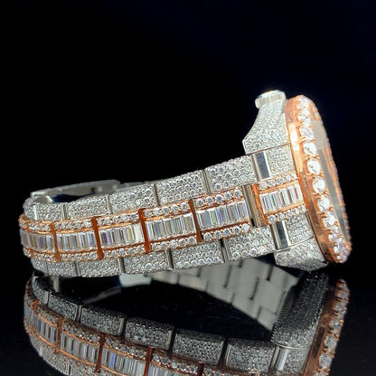 Rose & White with Baguette Moissanite Diamond Belt Watch