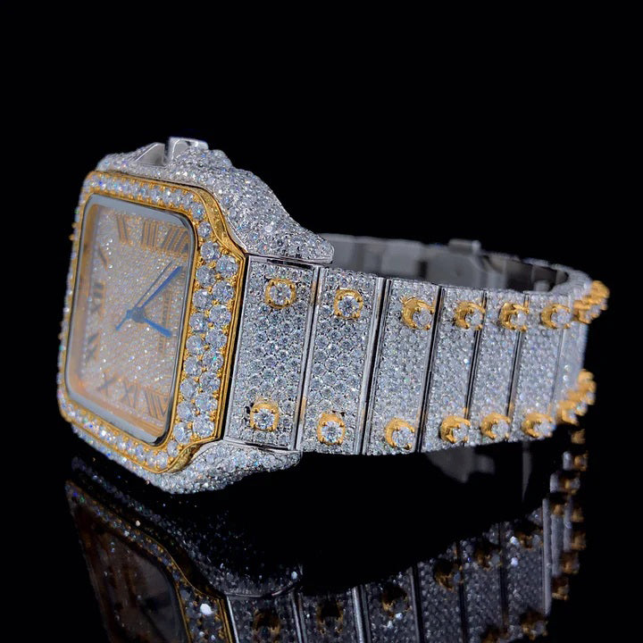 Gold & Silver Full Ice-Out Moissanite Diamond Watch