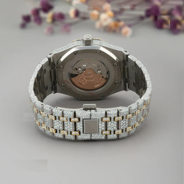 Gold & Silver Fully Iced-out Moissanite Diamond Watch