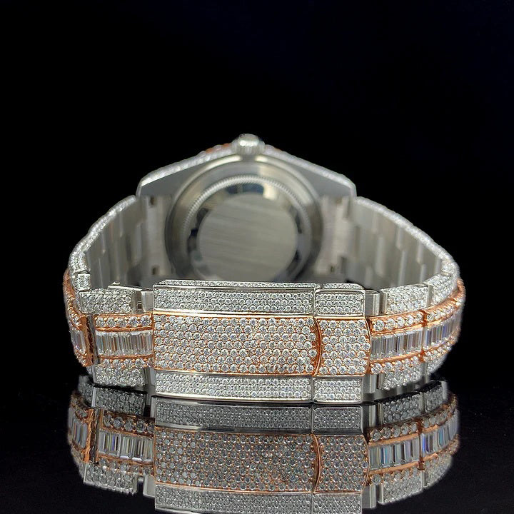 Rose & White with Baguette Moissanite Diamond Belt Watch