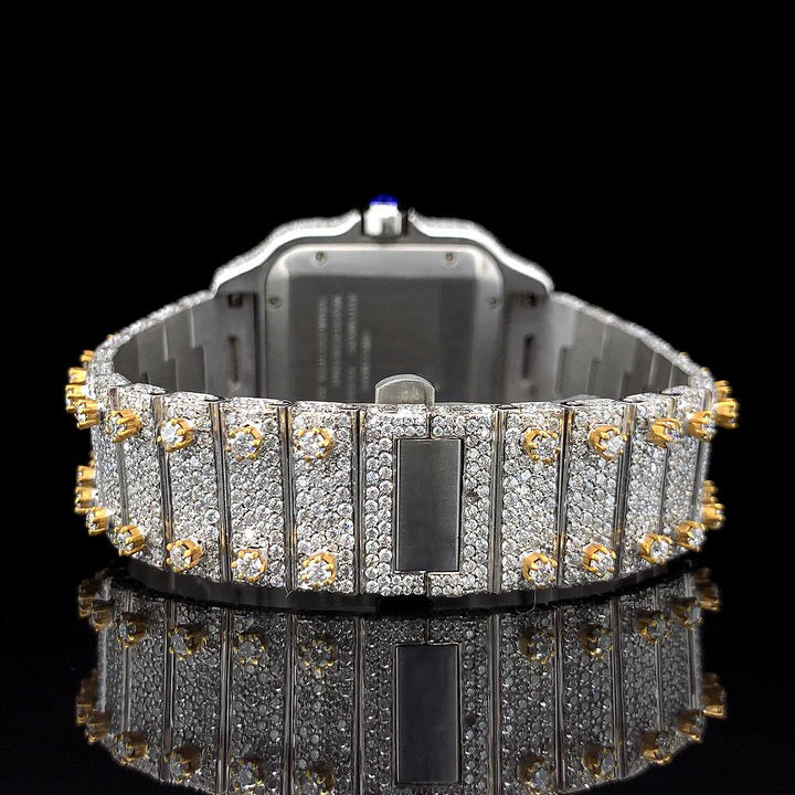 Gold Roman Dial Fully Ice Out Moissanite Diamond Watch