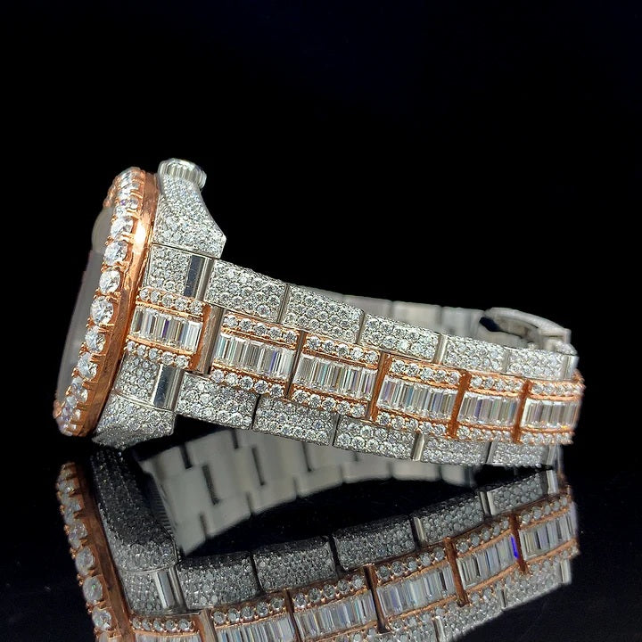 Rose & White with Baguette Moissanite Diamond Belt Watch