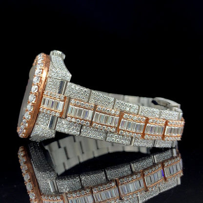 Rose & White with Baguette Moissanite Diamond Belt Watch