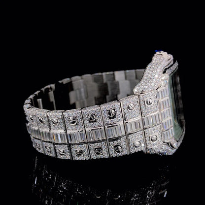 Silver with Round & Baguette Diamond Moissanite Diamond Watch