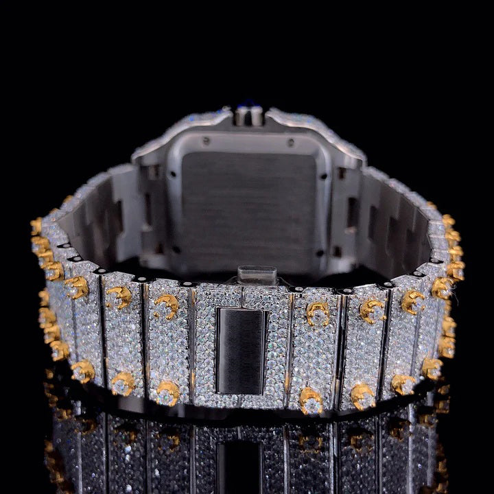 Gold & Silver Full Ice-Out Moissanite Diamond Watch