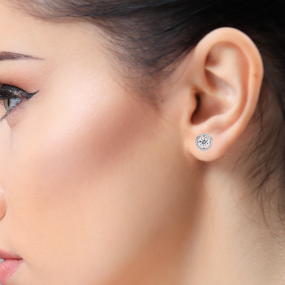 1.81 CT  Round Diamond Classic Sparkle Halo Stud Earrings