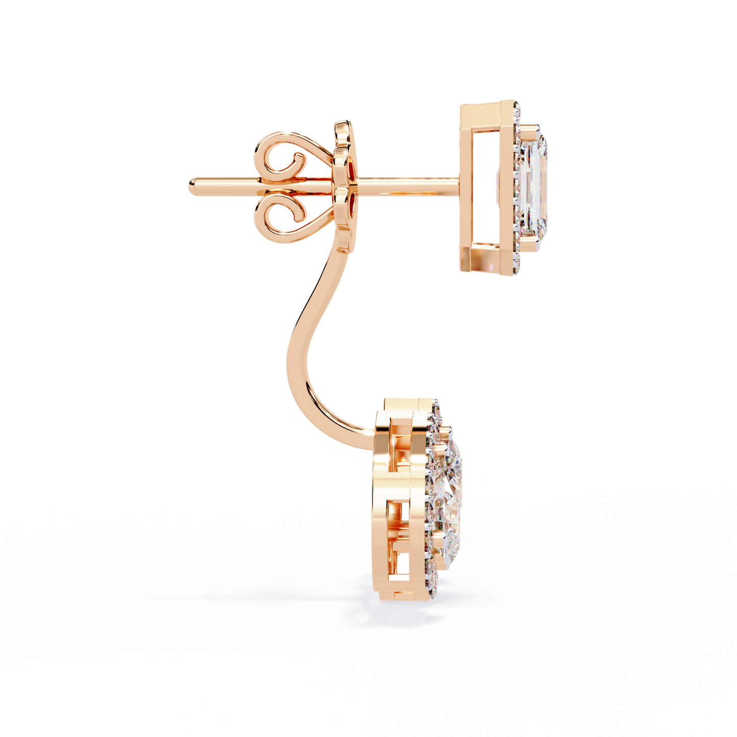 rose gold / moissanite, rose gold / lab grown