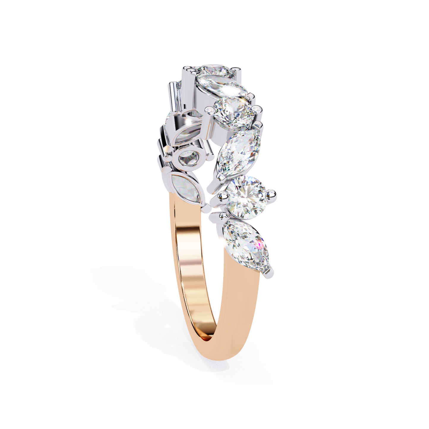 rose gold / moissanite, rose gold / lab grown