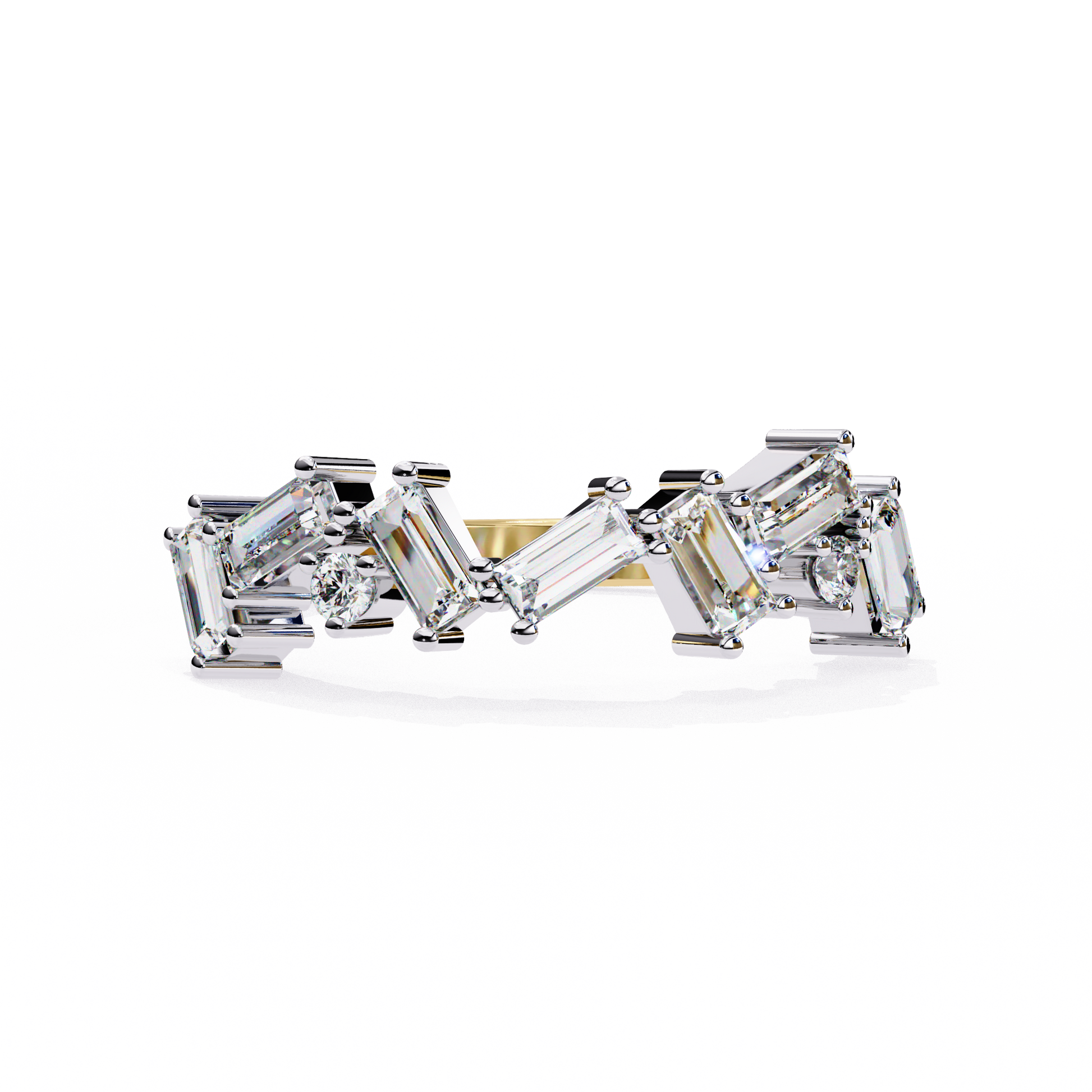 Round And Baguette Diamond Wedding Band