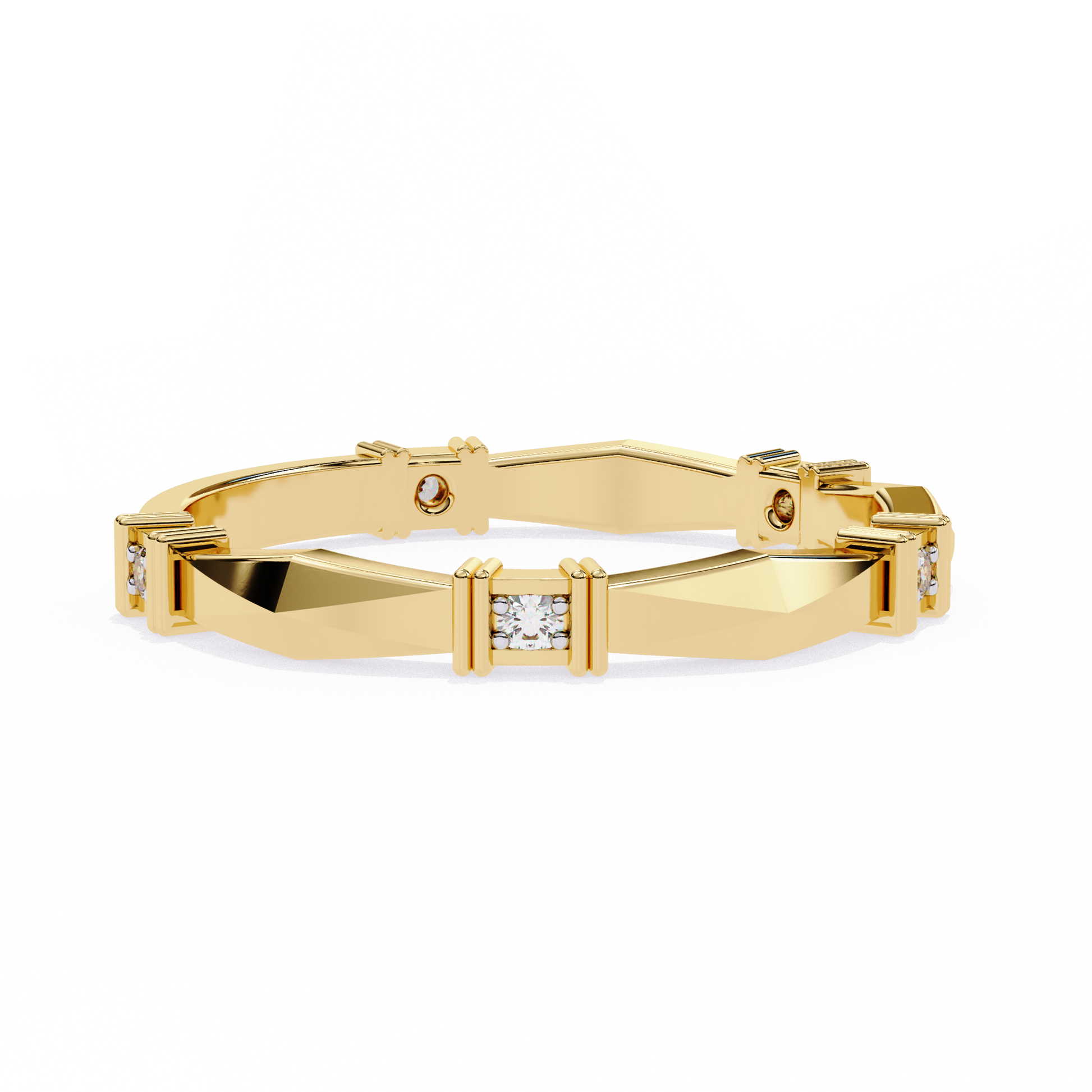 Round Diamond With Geometrical Stackable Wedding Band