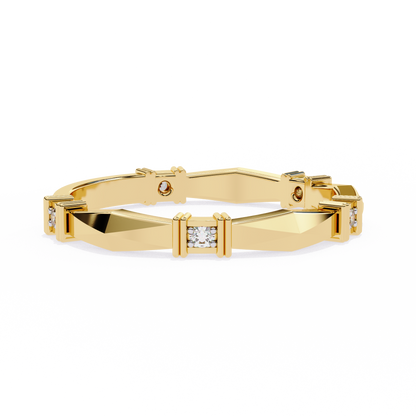 Round Diamond With Geometrical Stackable Wedding Band