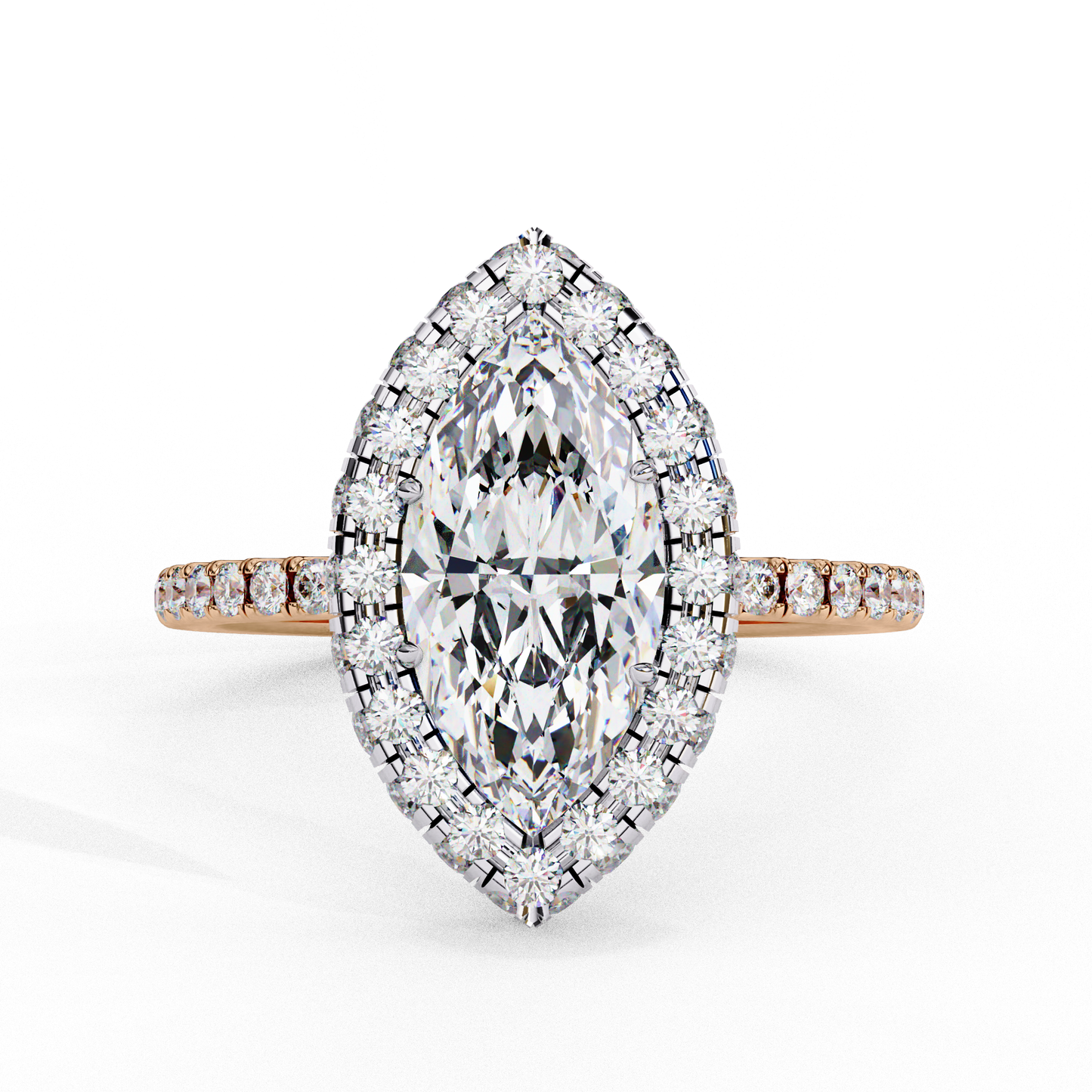 rose gold / moissanite, rose gold / lab grown
