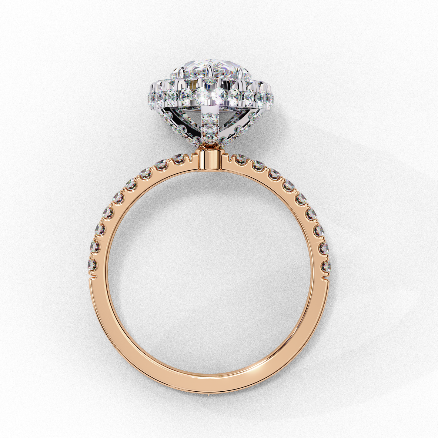 rose gold / moissanite, rose gold / lab grown