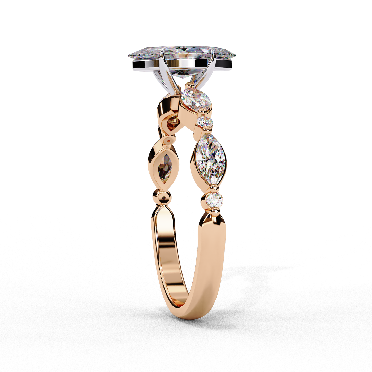 rose gold / moissanite, rose gold / lab grown