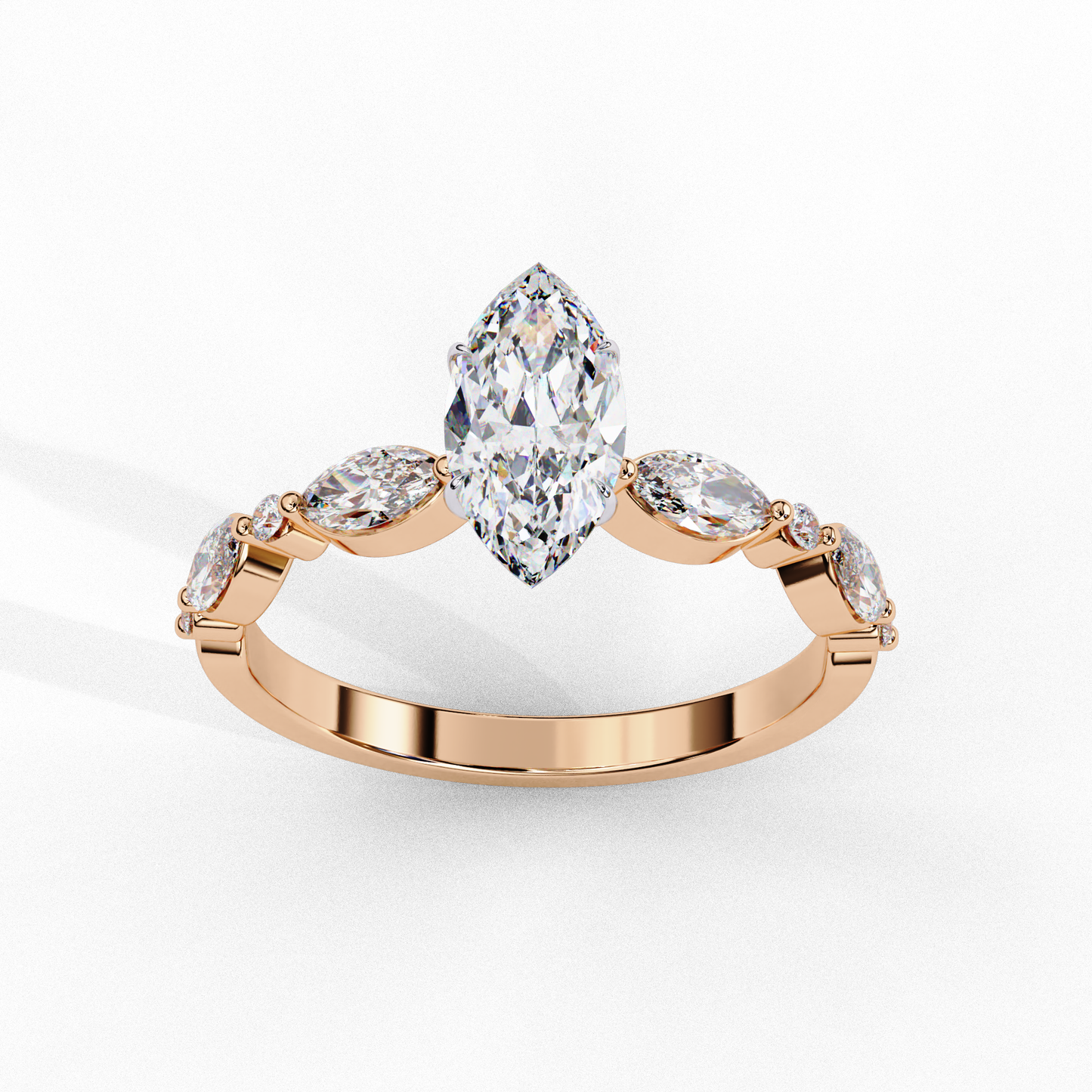 rose gold / moissanite, rose gold / lab grown