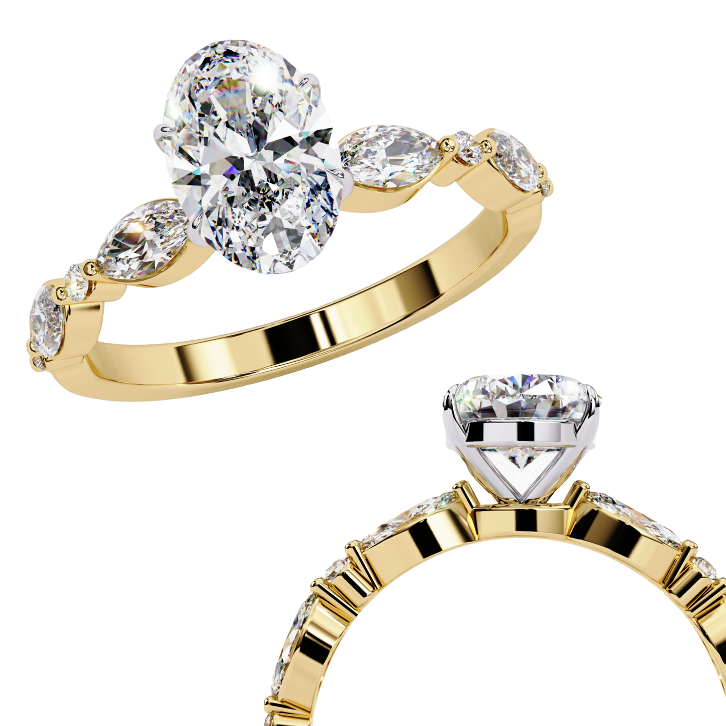 yellow gold / moissanite, yellow gold / lab grown