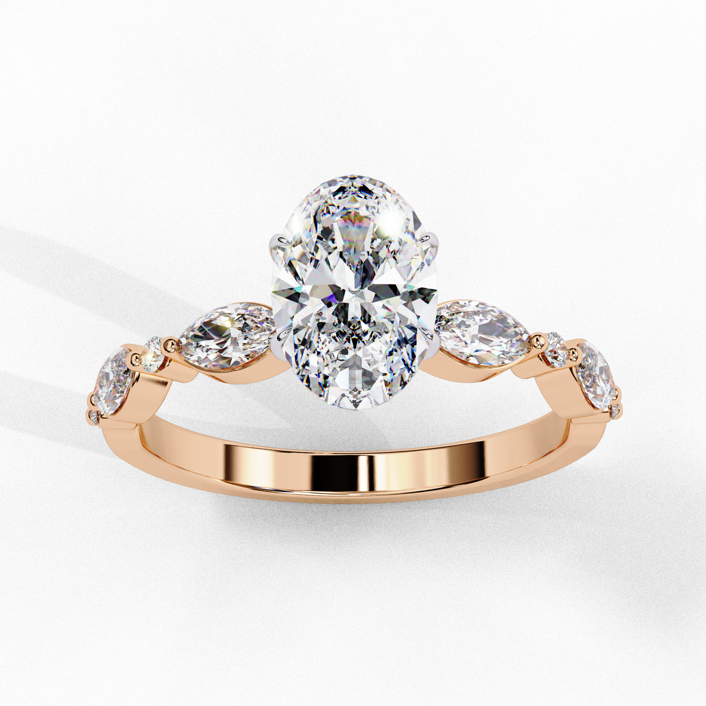 rose gold / moissanite, rose gold / lab grown