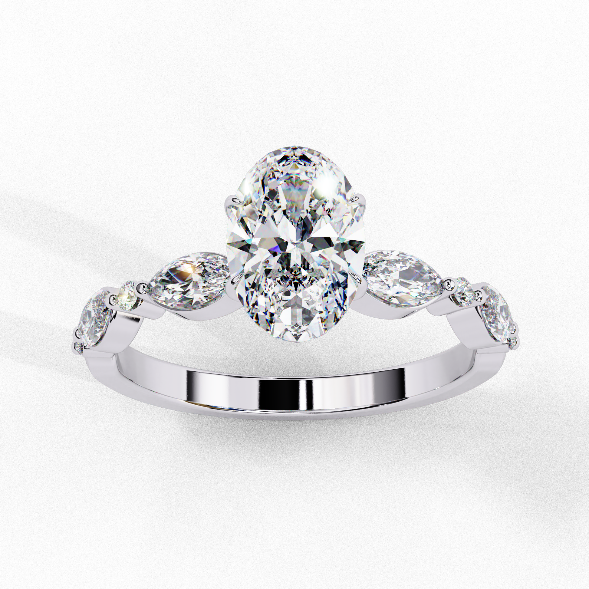White Gold / Moissanite, White Gold / Lab Grown