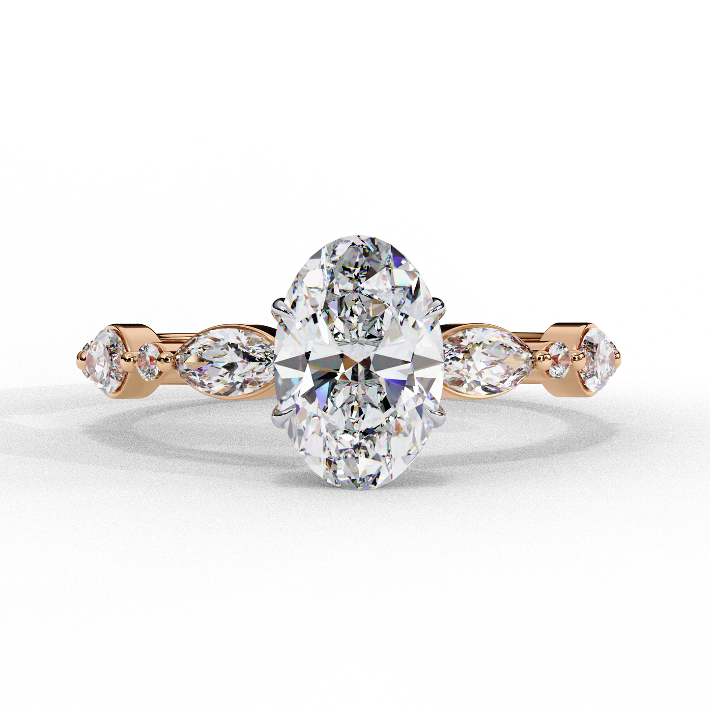rose gold / moissanite, rose gold / lab grown