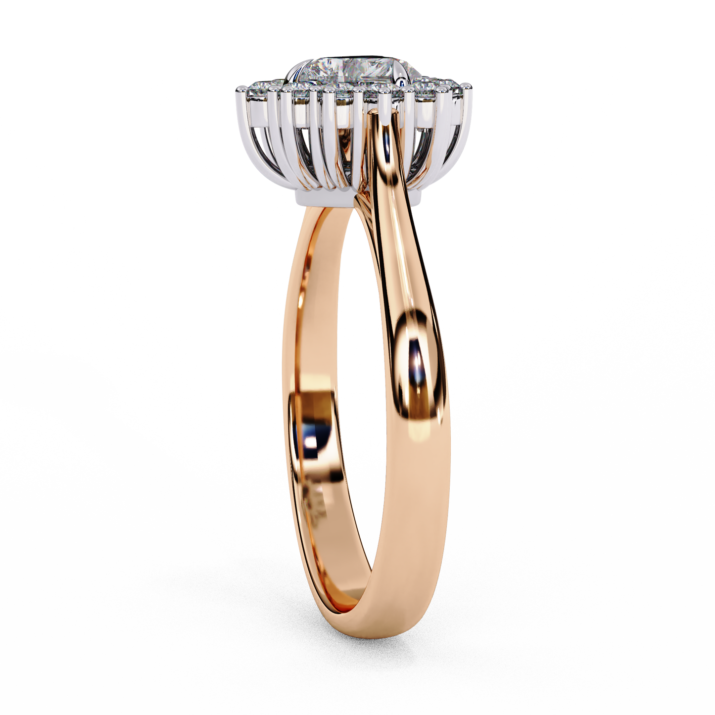 rose gold / moissanite, rose gold / lab grown