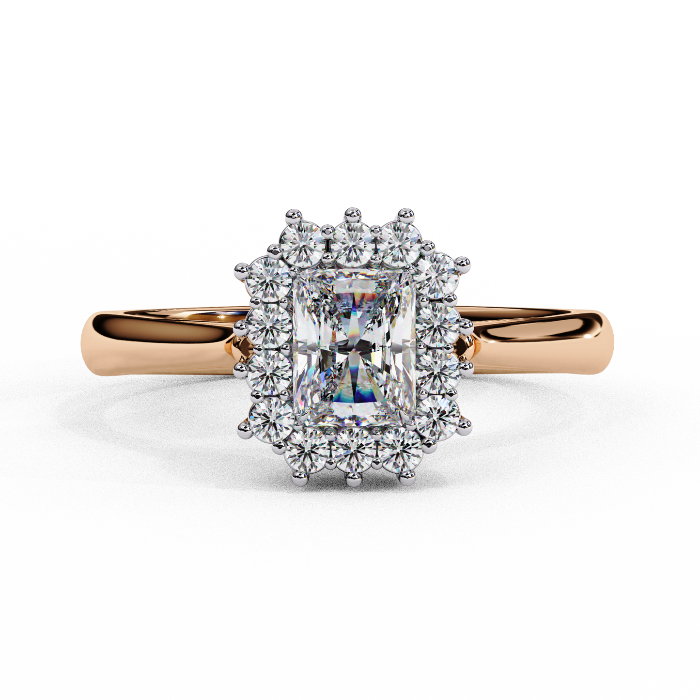 rose gold / moissanite, rose gold / lab grown