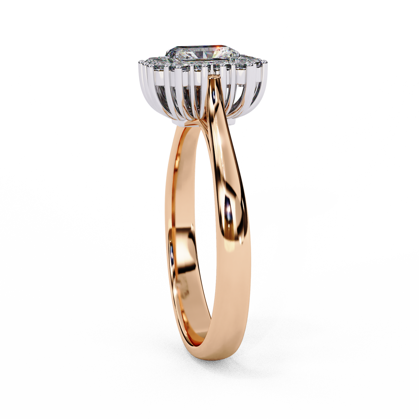 rose gold / moissanite, rose gold / lab grown