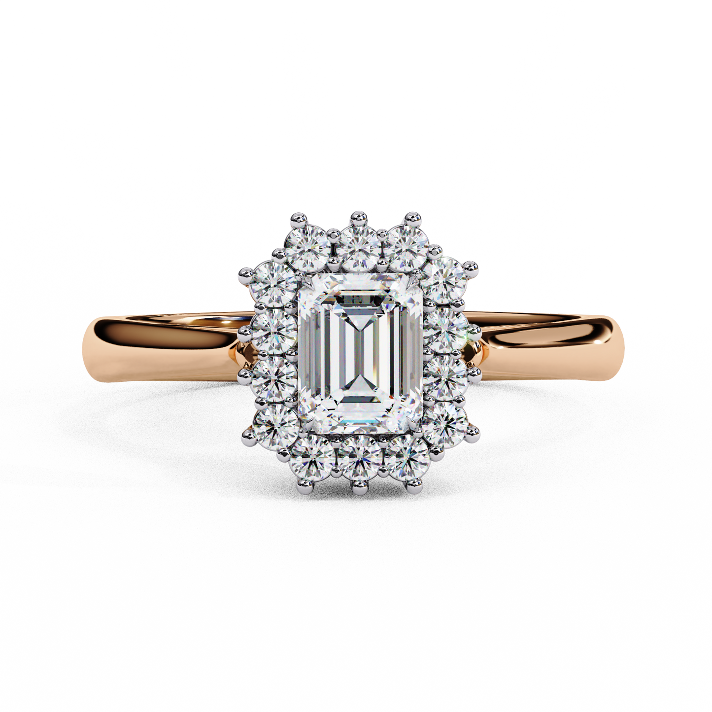 rose gold / moissanite, rose gold / lab grown