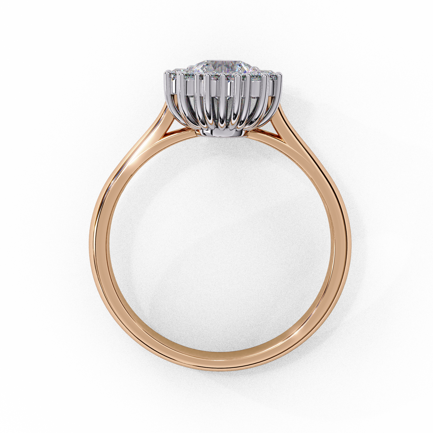 rose gold / moissanite, rose gold / lab grown