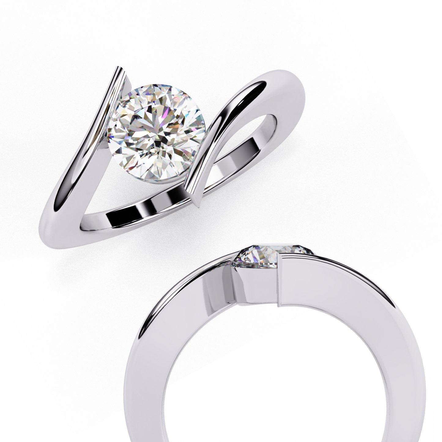 white gold / moissanite, white gold / lab grown